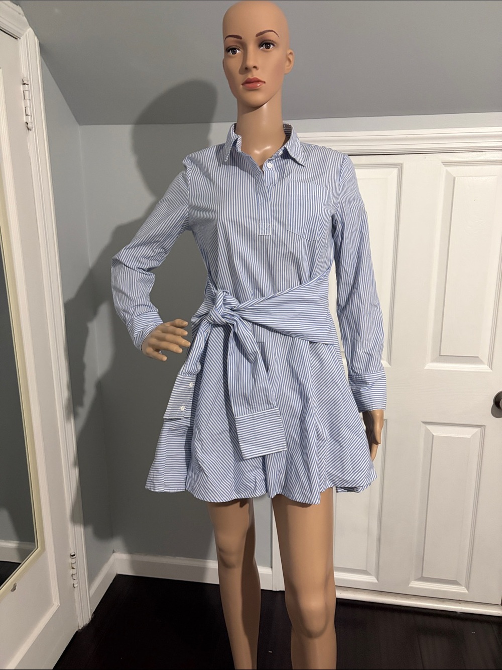 Romeo & Juliet Couture Blue and White Striped Mini Shirt Dress